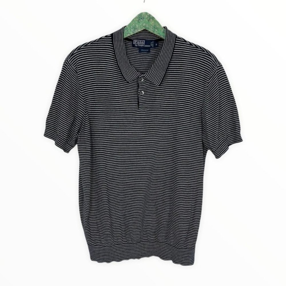 POLO Ralph Lauren Men’s Polo Shirt Medium Knit Striped Blue White Short Sleeve